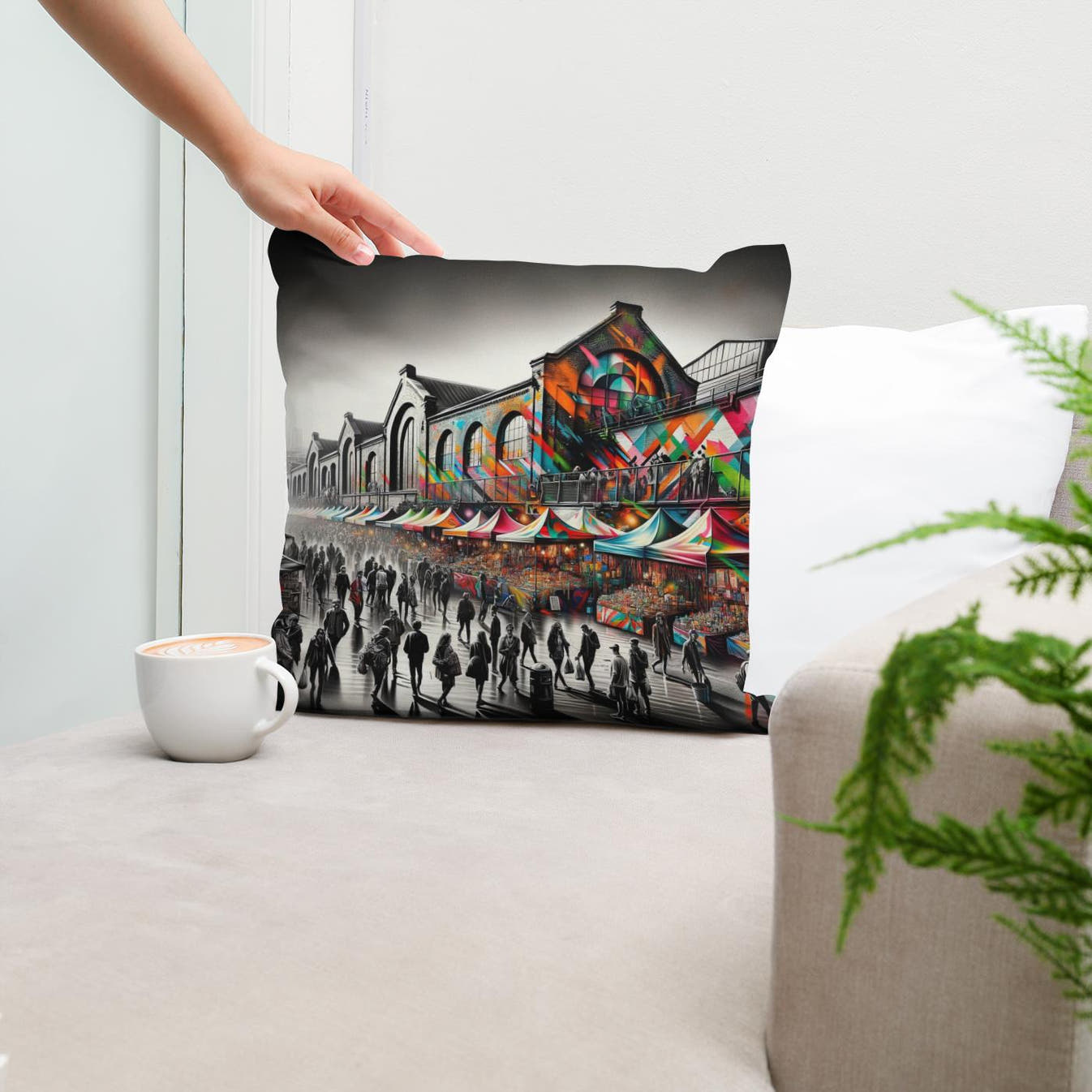London Camden Market Modernist Fusion Cotton Cushion - Secondary Image 5