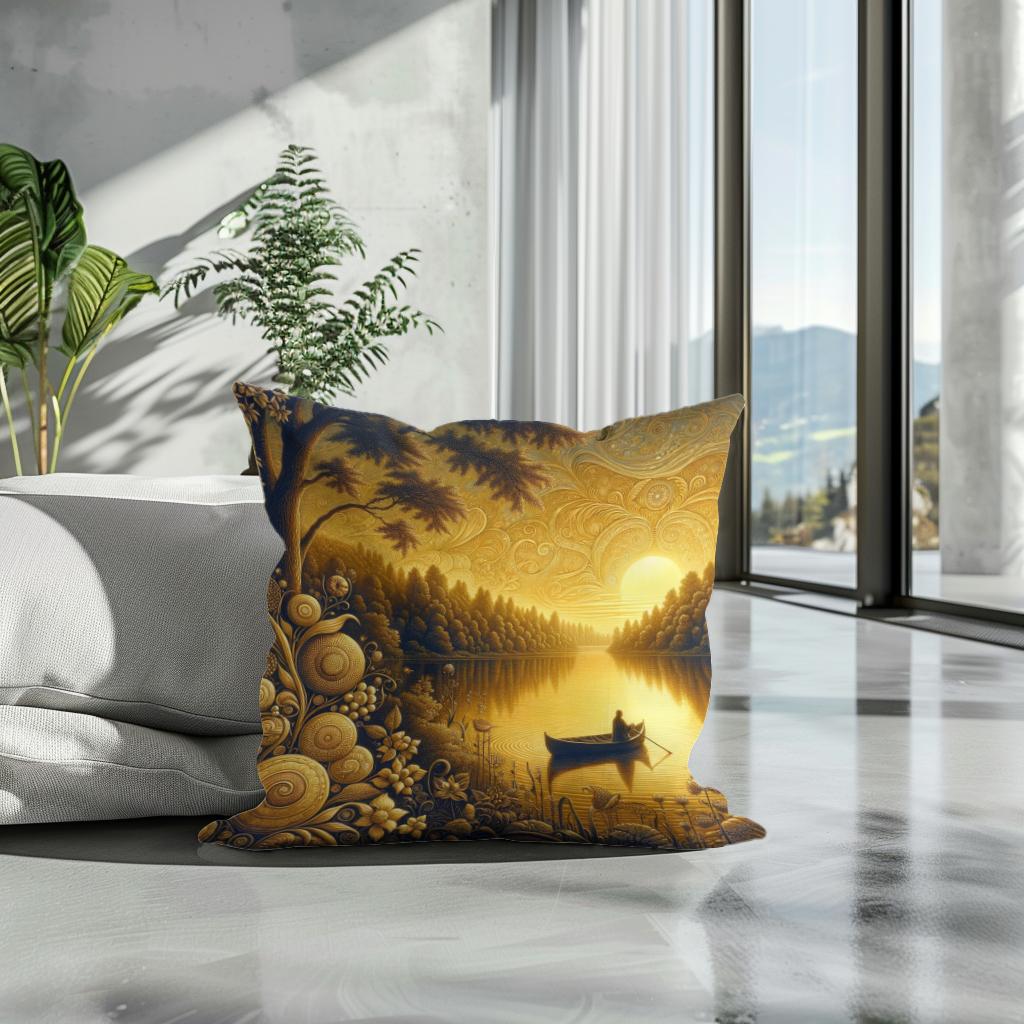 Twilight Serenity Lakeside Cotton Cushion - Secondary Image 3