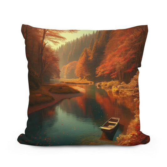 Autumn River Tranquility Cotton Cushion - Main Image