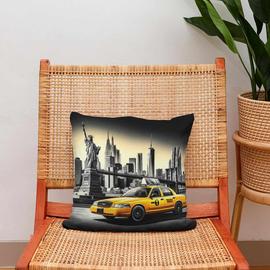 Yellow Cab in NYC Cotton Pillow - Secondary Image 2