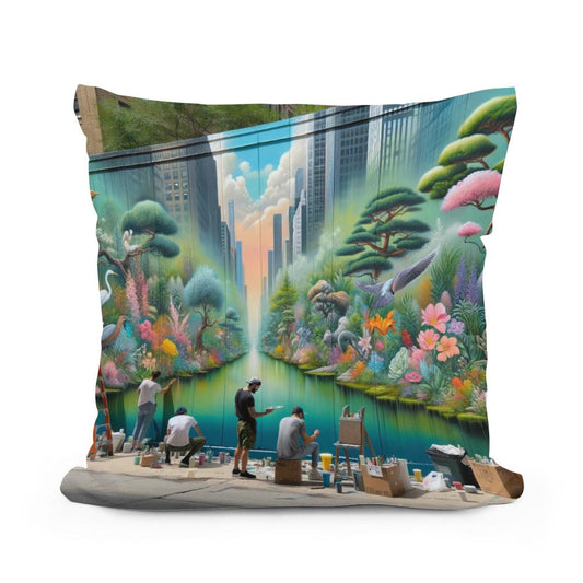 Urban Garden Mural Cotton Cushion - Main Image