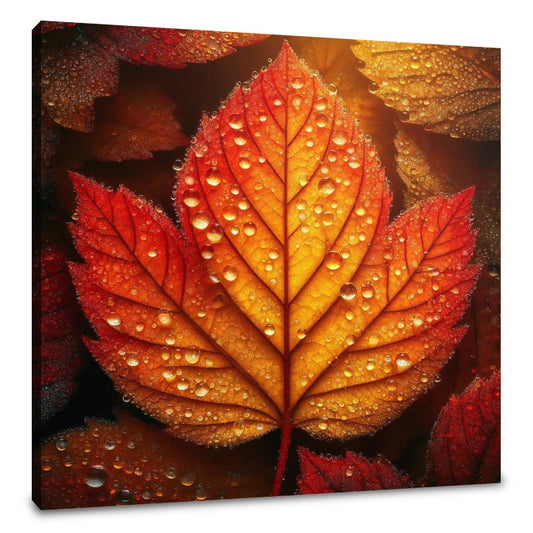 Dew-Kissed Autumn Leaf Canvas - Main Image