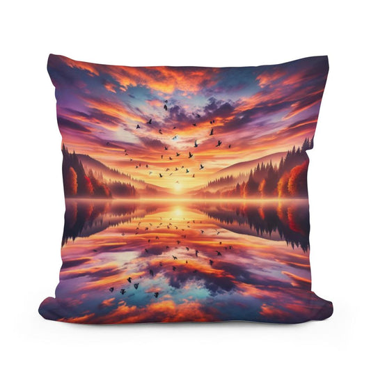 Autumn Lake Sunset Cotton Pillow - Main Image