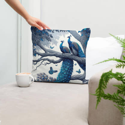 Blue Majesty Peacock Display Cotton Cushion - Secondary Image 5