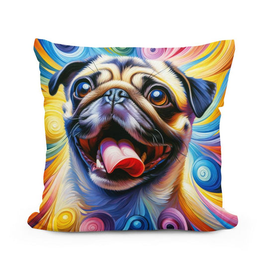 Jubilant Pug Frolic Cotton Cushion - Main Image