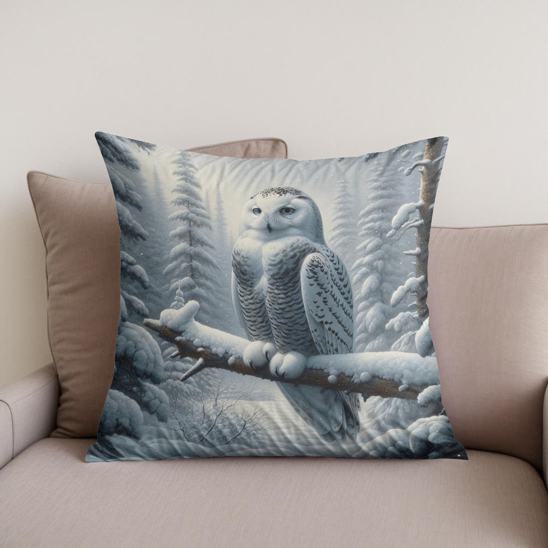 Winter Owl Solitude Cotton Cushion - Secondary Image