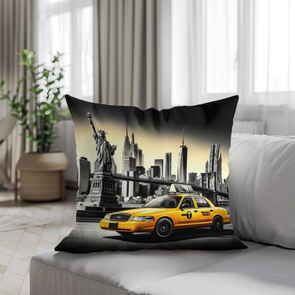 Yellow Cab in NYC Cotton Pillow - Secondary Image 4