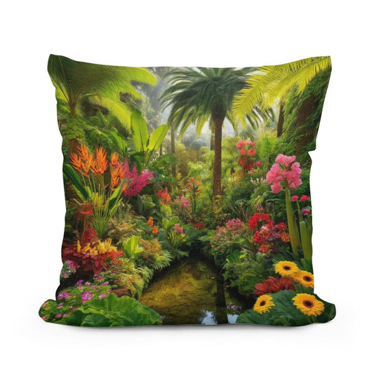 Tropical Garden Oasis Cotton Pillow - Main Image