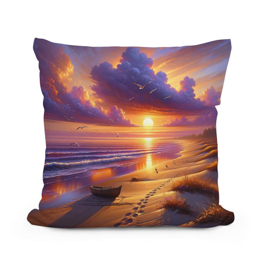 Sunset Serenity Shore Cotton Pillow - Main Image