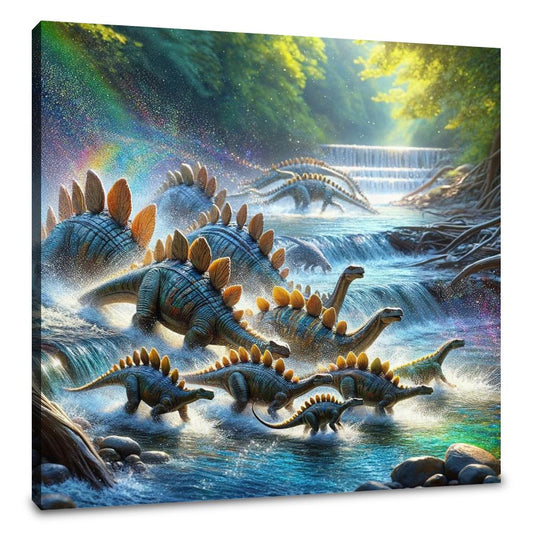 River Crossing Stegosaurus Canvas - Main Image