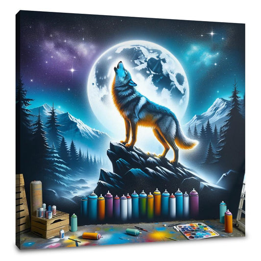 Howling Wolf Night Canvas - Main Image