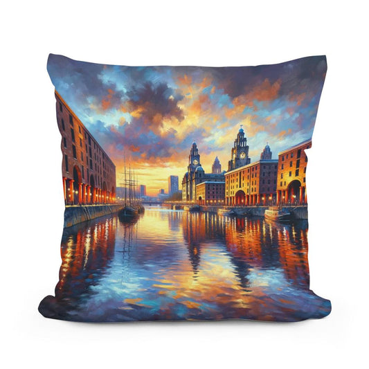 Liverpool Albert Dock Dusk Impression Cotton Pillow - Main Image