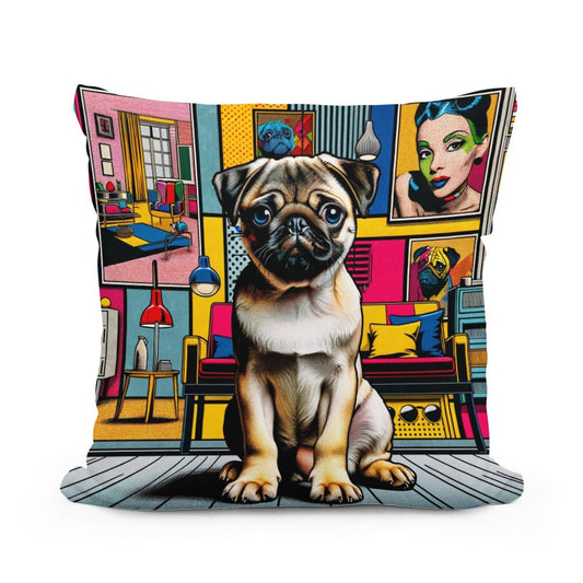 Pop Art Pug Cotton Cushion - Main Image
