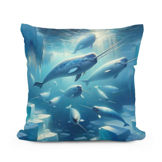 Arctic Narwhal Dance Cotton Pillow - Main Image