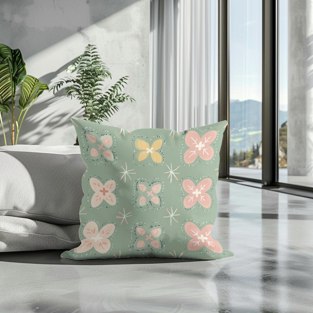 Pistachio Modern Folk Art Cotton Cushion - Secondary Image 3
