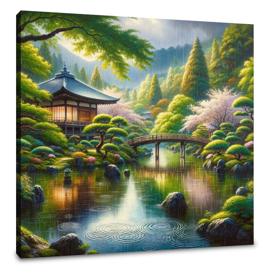 Rainy Kyoto Garden Canvas - Main Image