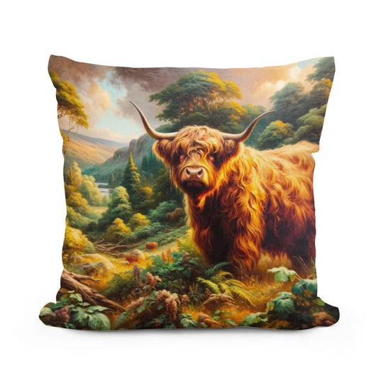 Victorian Highland Cow Majesty Cotton Pillow - Main Image