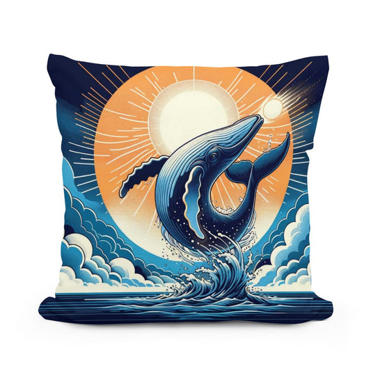 Whale's Cosmic Volley Cotton Pillow - Main Image
