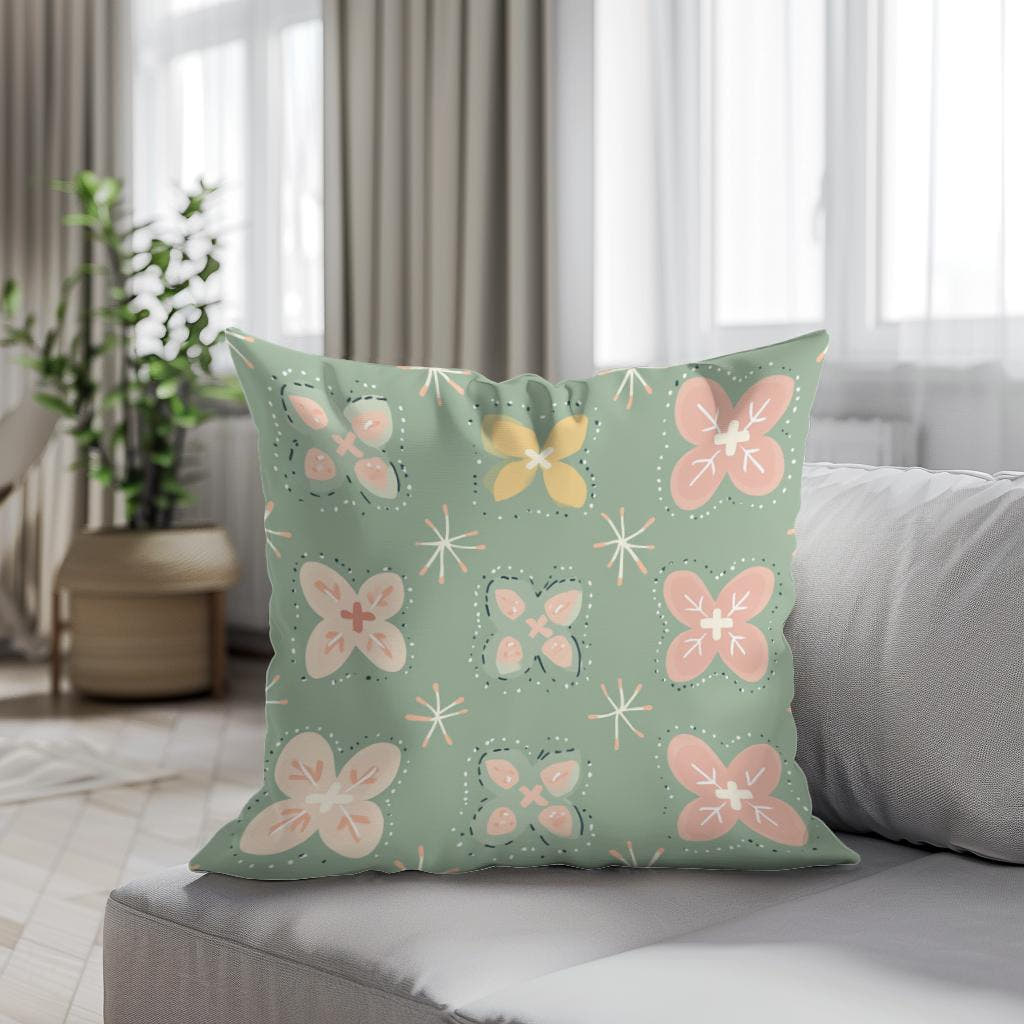 Pistachio Modern Folk Art Cotton Cushion - Secondary Image 4