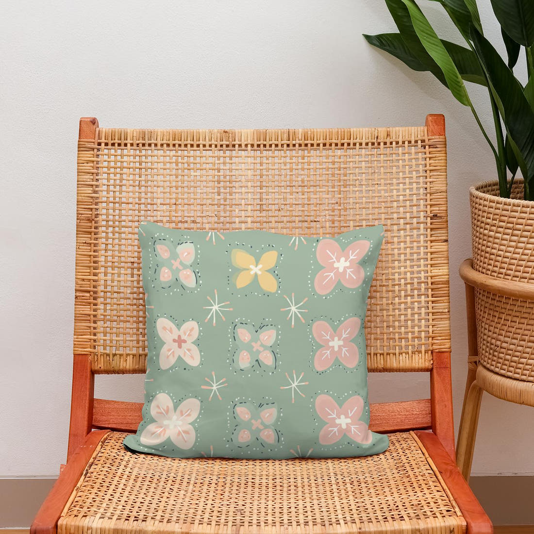 Pistachio Modern Folk Art Cotton Cushion - Secondary Image 2