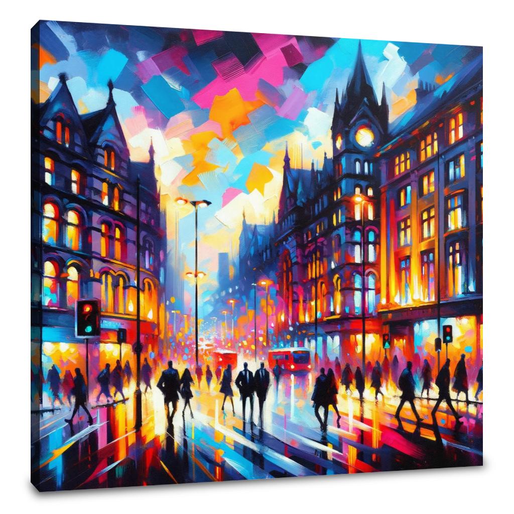 Manchester Oxford Road Twilight Canvas - Main Image