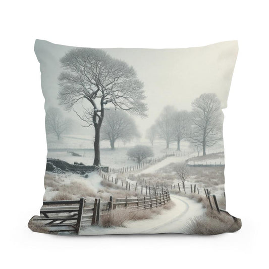 Winter Countryside Cotton Pillow - Main Image