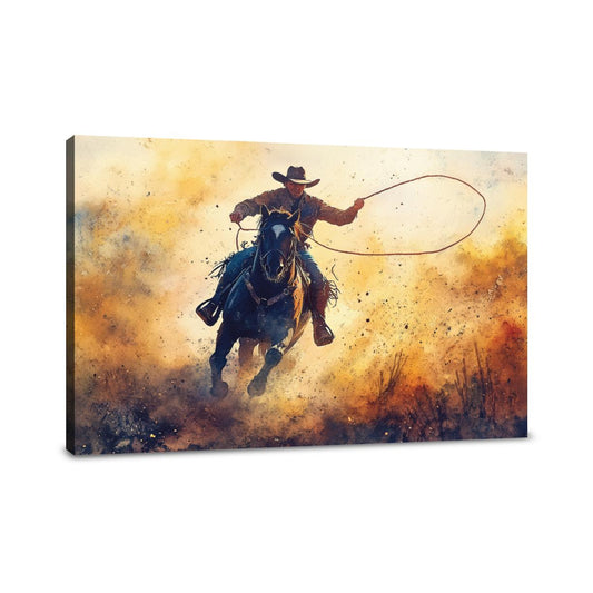 Cowboy Lasso Sunset Canvas - Main Image