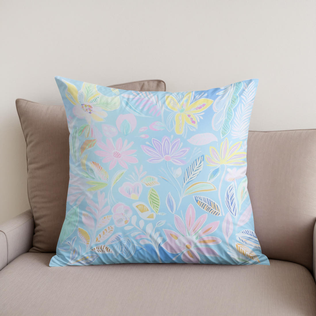 Pastel Folk Blossoms Cotton Cushion - Secondary Image