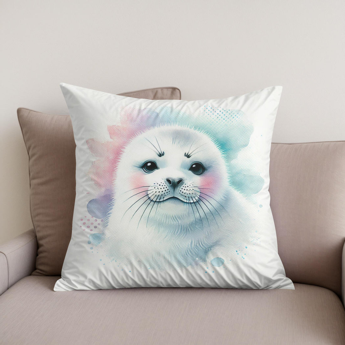 Smiling Harp Seal Cotton Pillow - Secondary Image