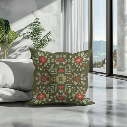Olive Blossom Cotton Cushion - Secondary Image 3