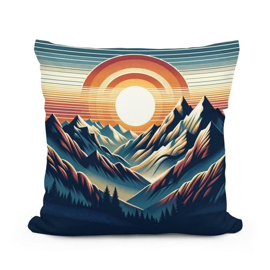 Sunset Majesty: Mountain Panoram Cotton Cushion - Main Image