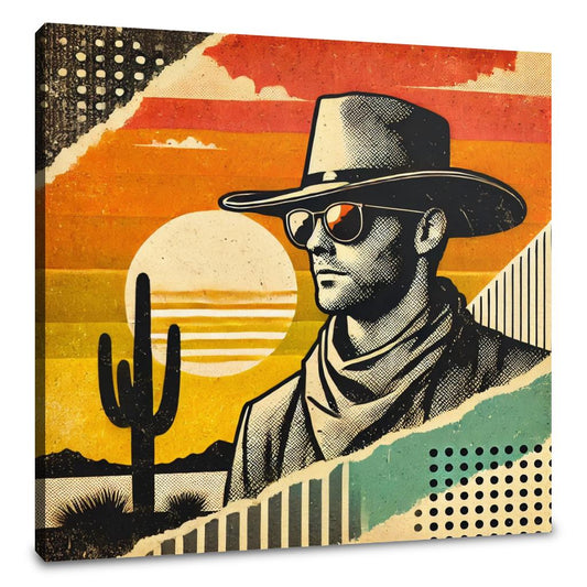 Desert Sunset Cowboy Canvas - Main Image
