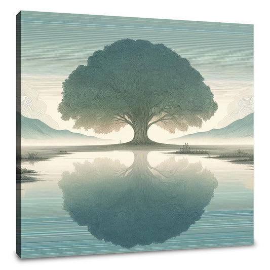 The Lonely Tree on a Misty Morning Canvas - Main Image
