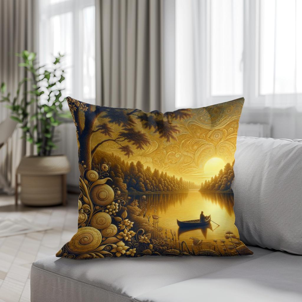 Twilight Serenity Lakeside Cotton Cushion - Secondary Image 4