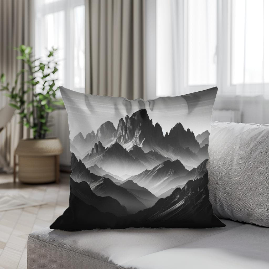 Dawn's Majesty: Mountain Silhouette Cotton Cushion - Secondary Image 4