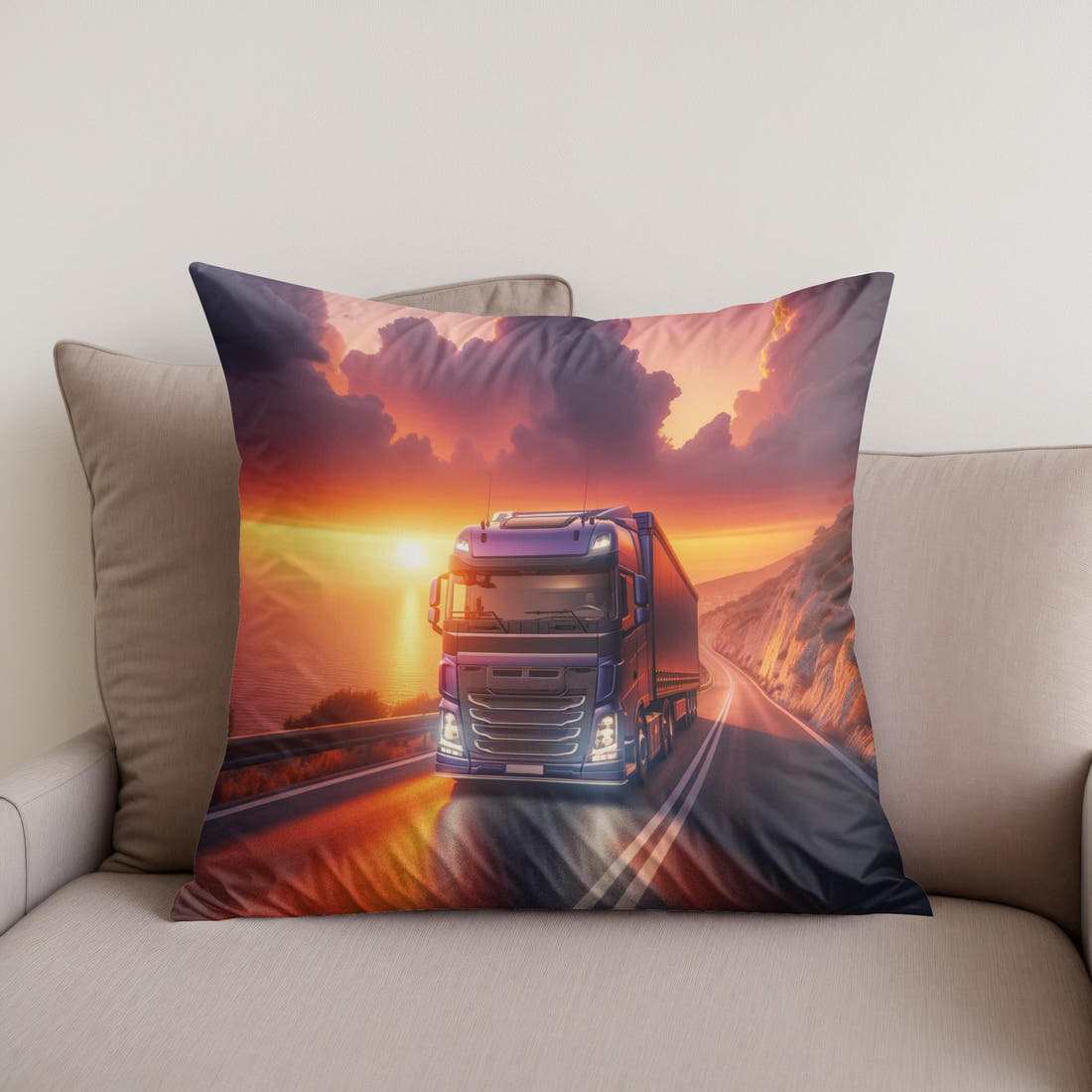 Coastal Sunset Journey Cotton Cushion - Secondary Image