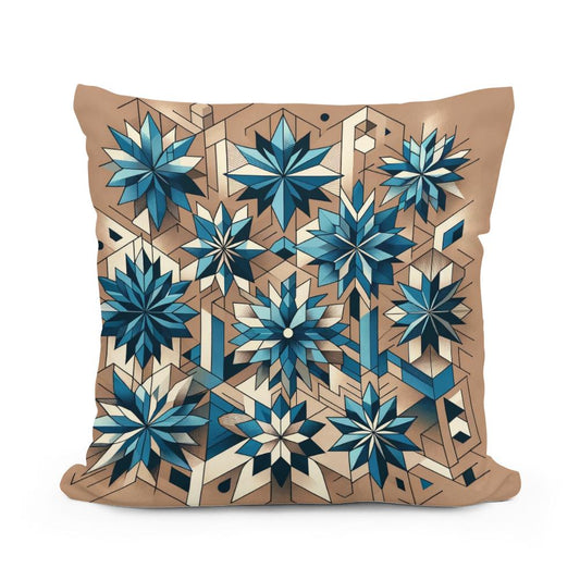 Geometric Blue Blossoms Cotton Cushion - Main Image