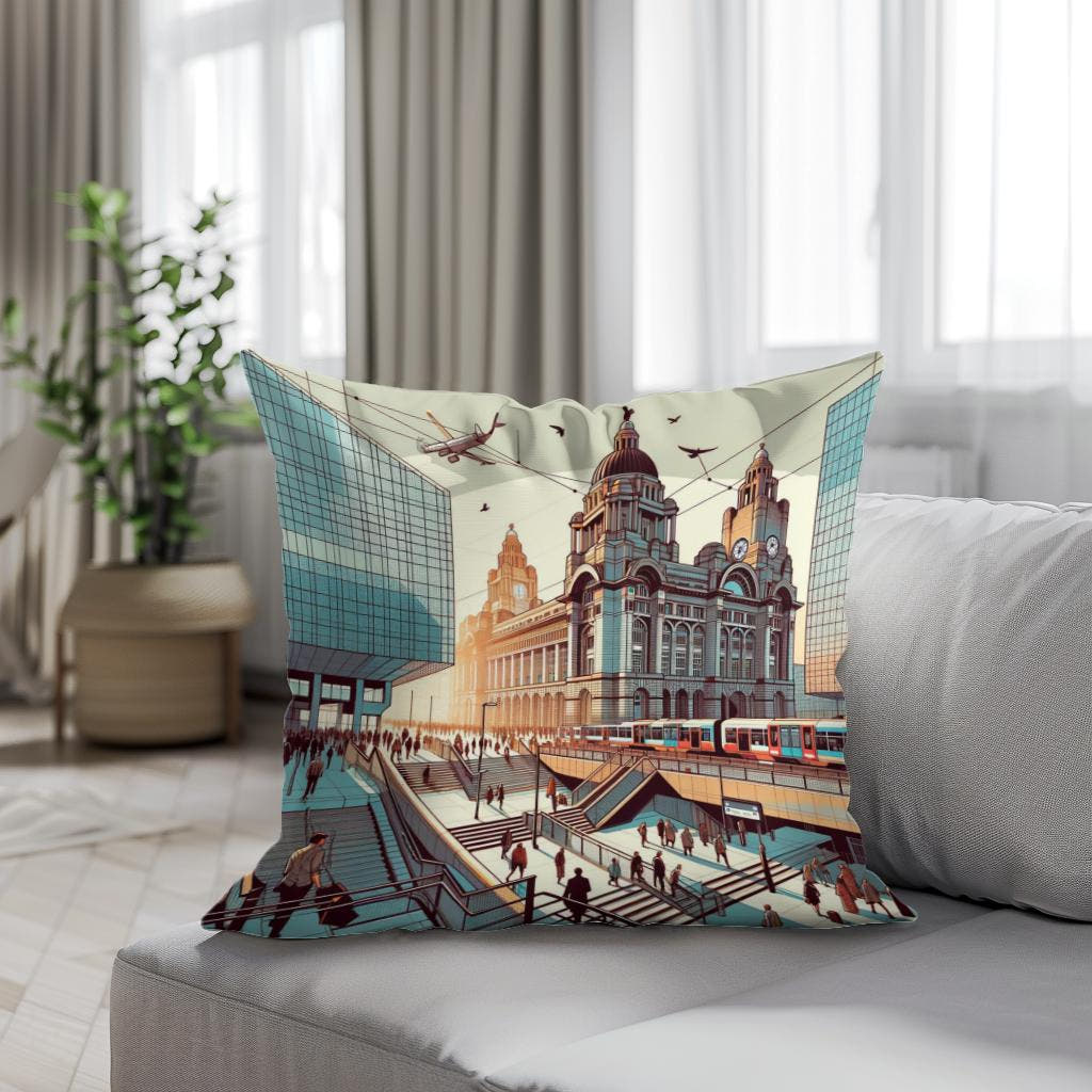 Liverpool Lime Street Nexus Cotton Cushion - Secondary Image 4