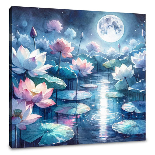 Moonlit Lotus Serenity Canvas - Main Image