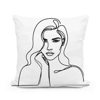 Woman:Line Simplicity Cotton Cushion - Main Image