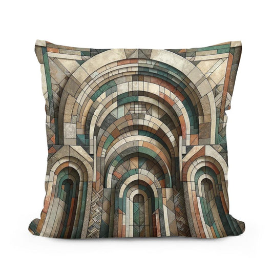Geometric Harmony of Rustic Arches Cotton Cushion - Main Image