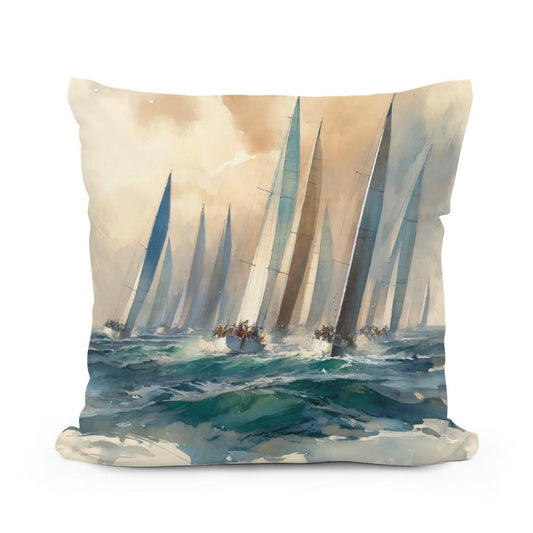 Sailboat Race at Dawn Cotton Cushion - Main Image