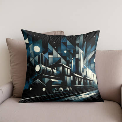 Cubist Night Express Cotton Cushion - Secondary Image