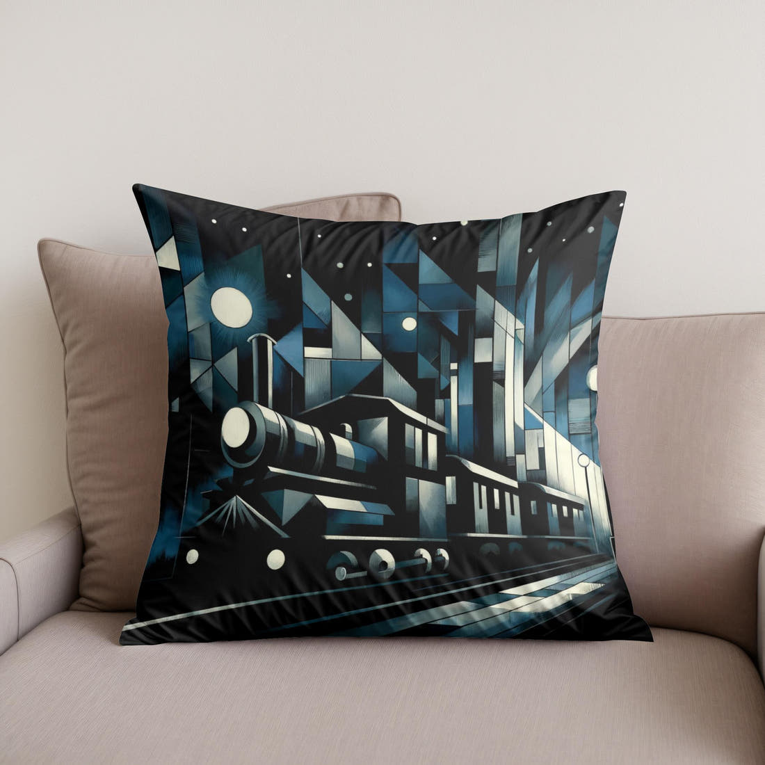Cubist Night Express Cotton Cushion - Secondary Image