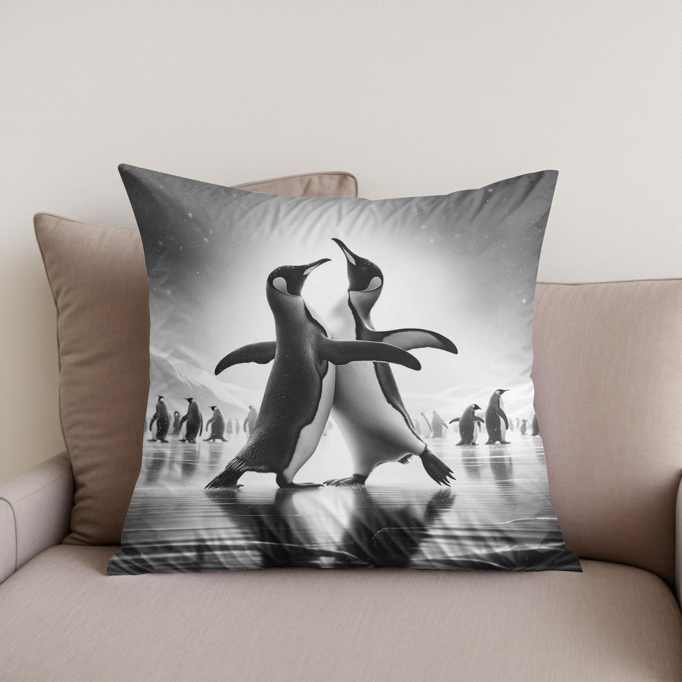 Ice Ballet: Penguin Duo Cotton Cushion - Secondary Image
