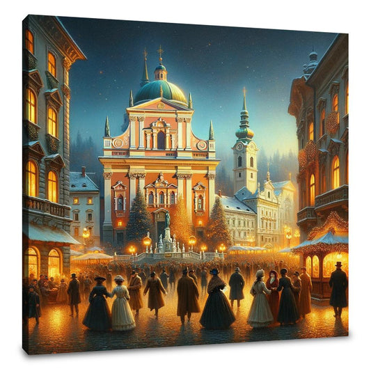 Festive Evening at Prešeren Square Canvas - Main Image
