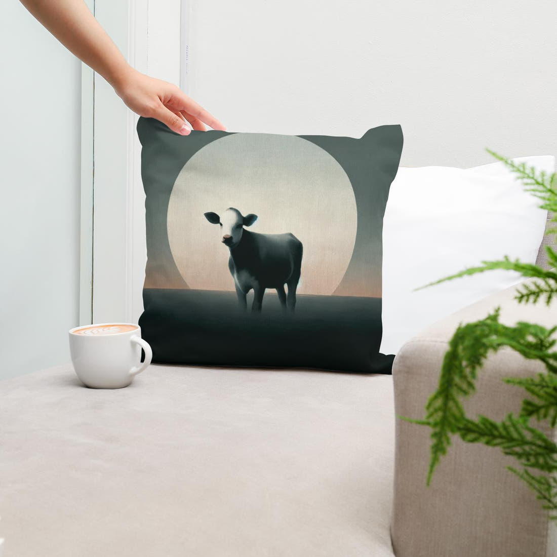 Minimalist Dusk Cow Cotton Cushion - Secondary Image 5