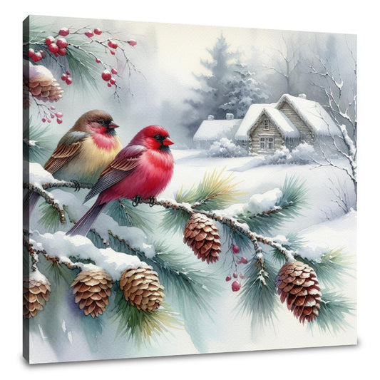 Winter Solitude: Birds' Reflection Canvas - Main Image
