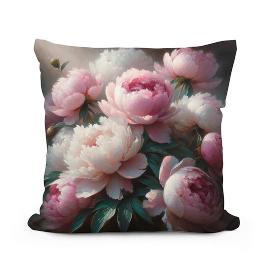 Morning Embrace Peonies Cotton Pillow - Main Image