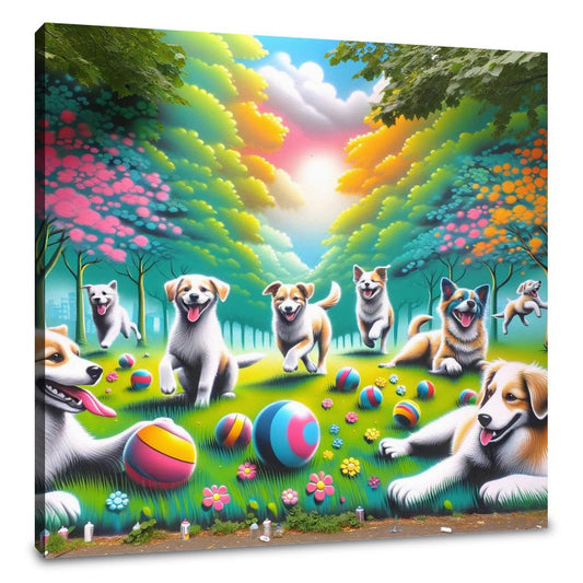 Joyful Dogs in the Park Canvas - Main Image